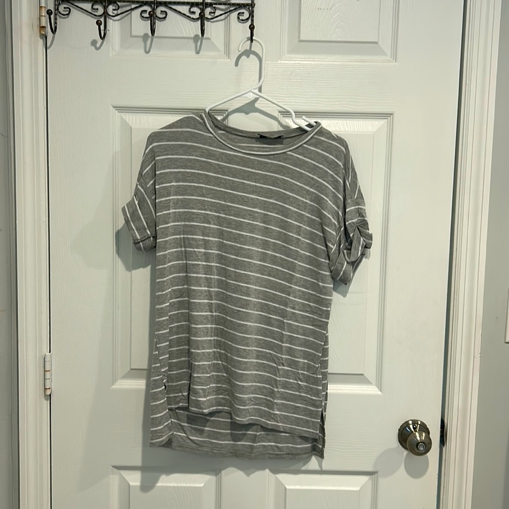 Gray and white striped shirt